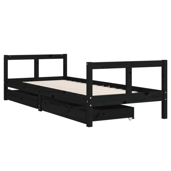 Estructura de cama niños con cajones madera pino negro 80x200cm M 3