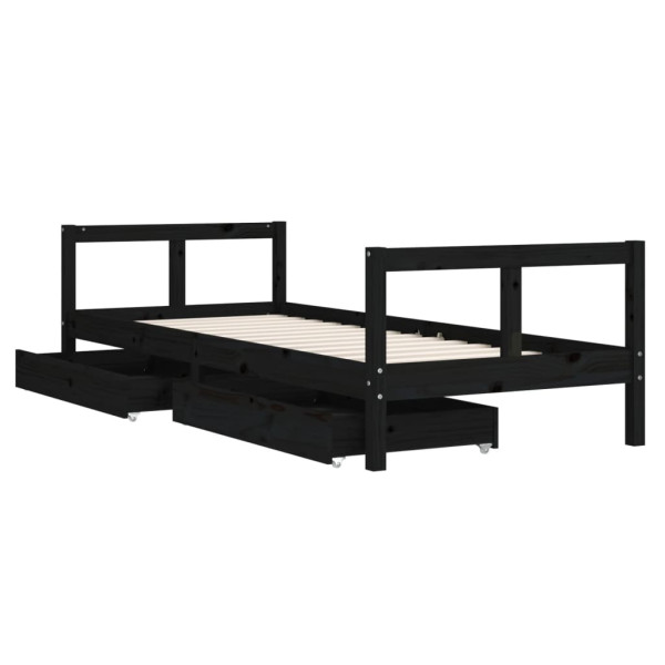 Estrutura cama infantil c/ gavetas 80x200cm pinho maciço preto M 4