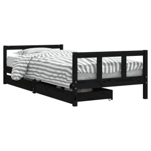 Estructura de cama niños con cajones madera pino negro 90x200cm H