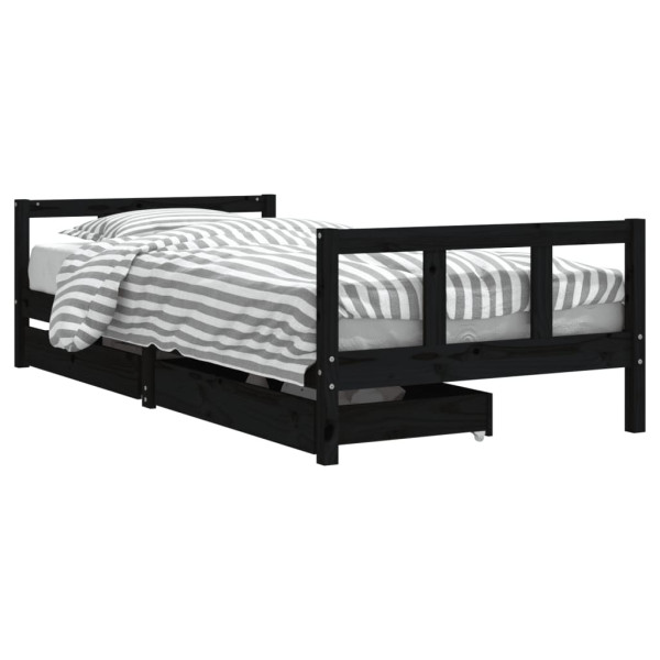 Estructura de cama niños con cajones madera pino negro 90x200cm M 2