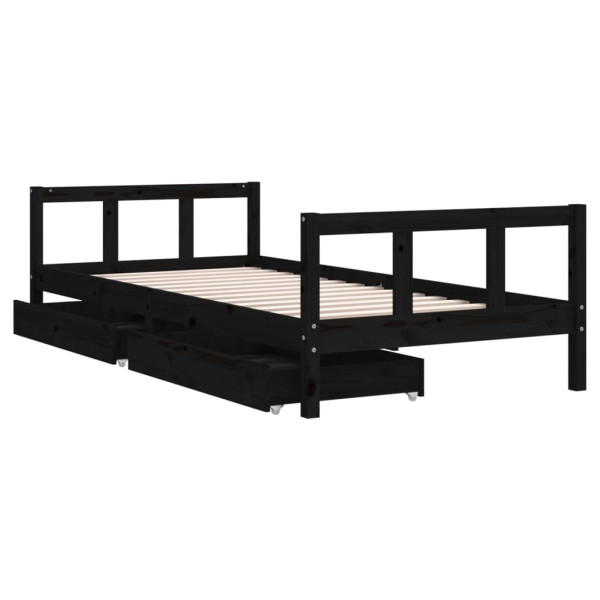 Estrutura cama infantil c/ gavetas 90x200 cm pinho maciço preto M 4