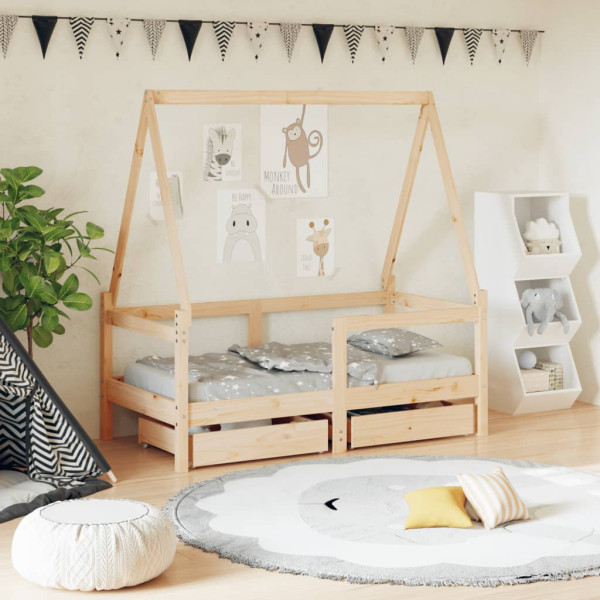 Estructura de cama para niños con cajones madera pino 70x140 cm D