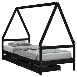 Estrutura cama infantil c/ gavetas 90x200 cm pinho maciço preto H