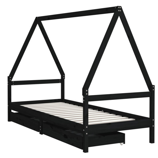 Estructura de cama niños con cajones madera pino negro 90x200cm M 3