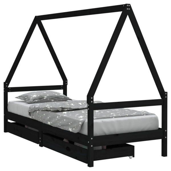 Estructura cama infantil y cajones madera pino negro 90x190 cm M 2