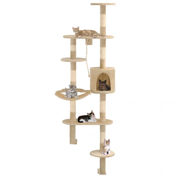 Rascador de gatos de pared con poste de sisal 194 cm beige D