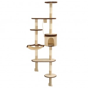 Rascador de gato de pared postes de sisal 194 cm beige y marrón H