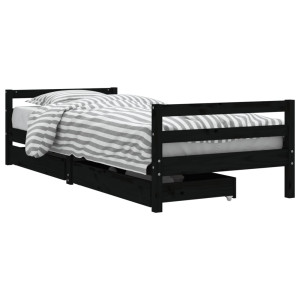 Estructura de cama niños con cajones madera pino negro 90x200cm H