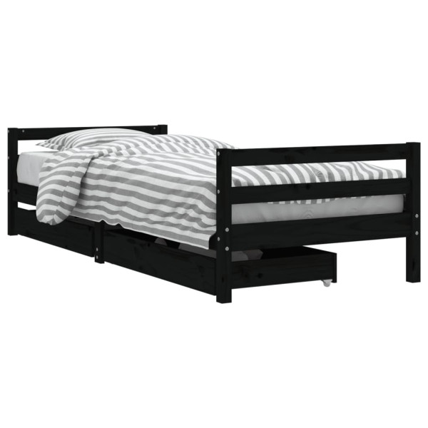 Estrutura cama infantil c/ gavetas 90x200 cm pinho maciço preto M 2