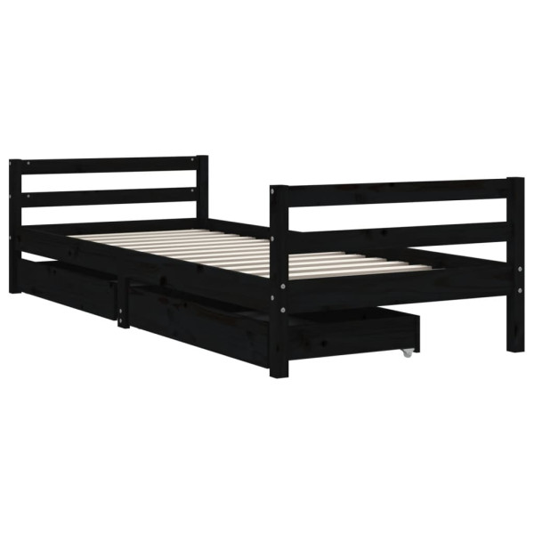 Estrutura cama infantil c/ gavetas 90x200 cm pinho maciço preto M 3