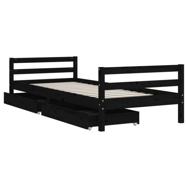 Estructura de cama niños con cajones madera pino negro 90x200cm M 4