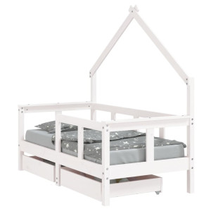 Estrutura cama infantil c/ gavetas 70x140cm pinho maciço branco H