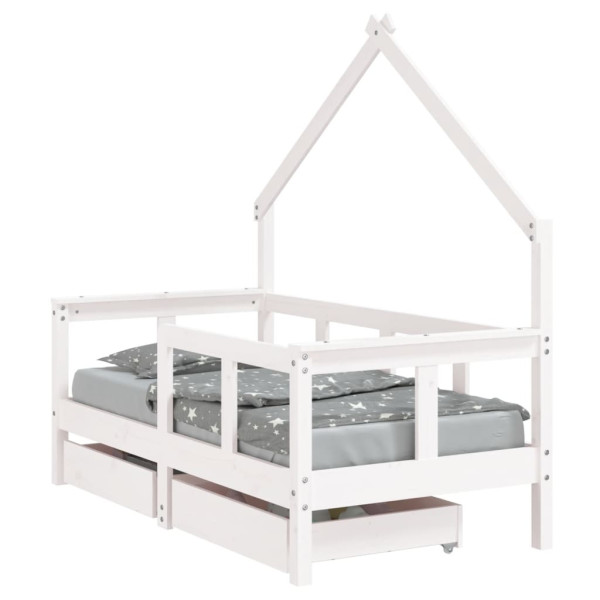 Estrutura cama infantil c/ gavetas 70x140cm pinho maciço branco M 2