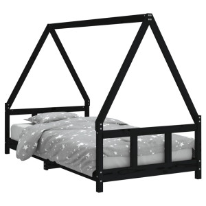 Estructura de cama para niños madera de pino negro 90x190 cm H
