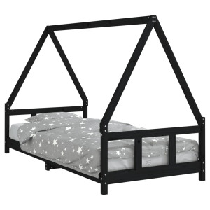 Estructura de cama para niños madera de pino negro 90x200 cm H