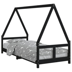 Estructura de cama para niños madera de pino negro 80x200 cm H