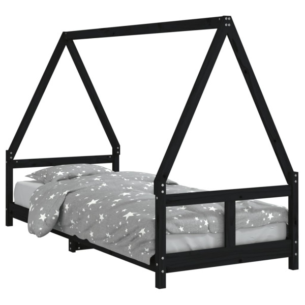 Estrutura de cama infantil 80x200 cm pinho maciço preto M 2