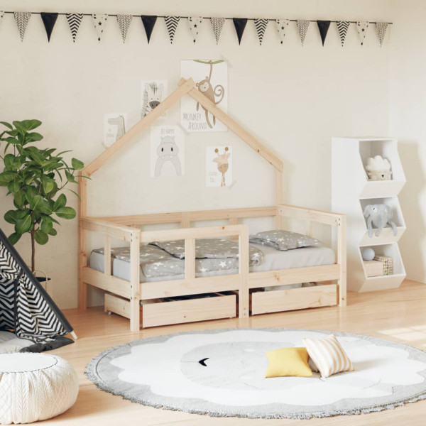 Estructura de cama para niños con cajones madera pino 70x140 cm D