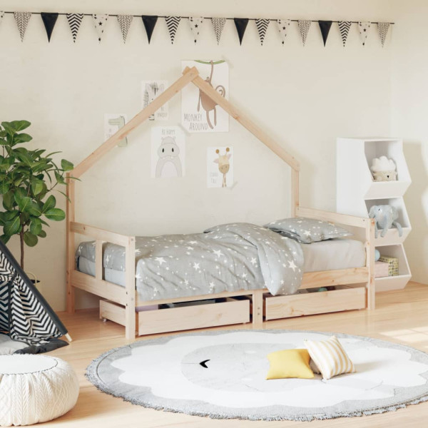 Estructura de cama infantil con cajones madera de pino 80x160cm D