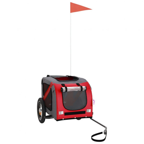 Remolque de bicicleta para perros hierro tela Oxford rojo gris M 3
