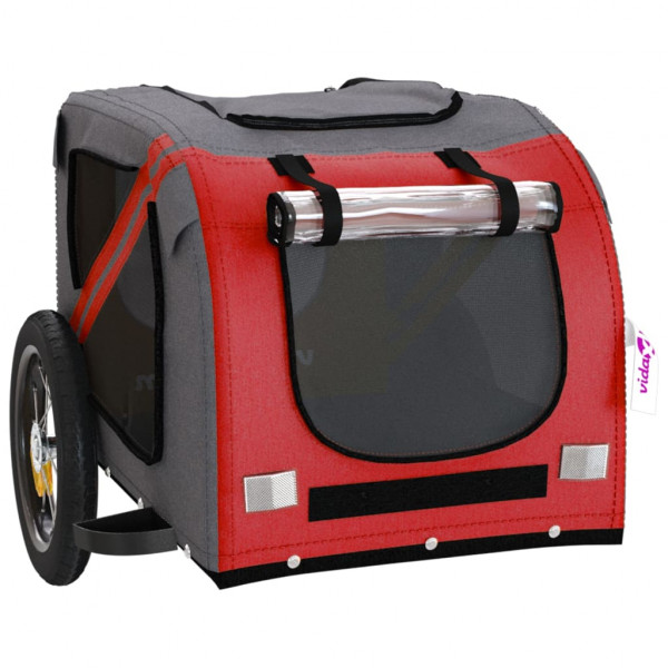 Remolque de bicicleta para perros hierro tela Oxford rojo gris M 5