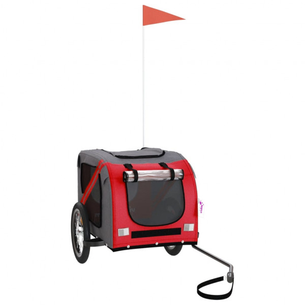 Remolque de bicicleta para perros hierro tela Oxford rojo gris M 2