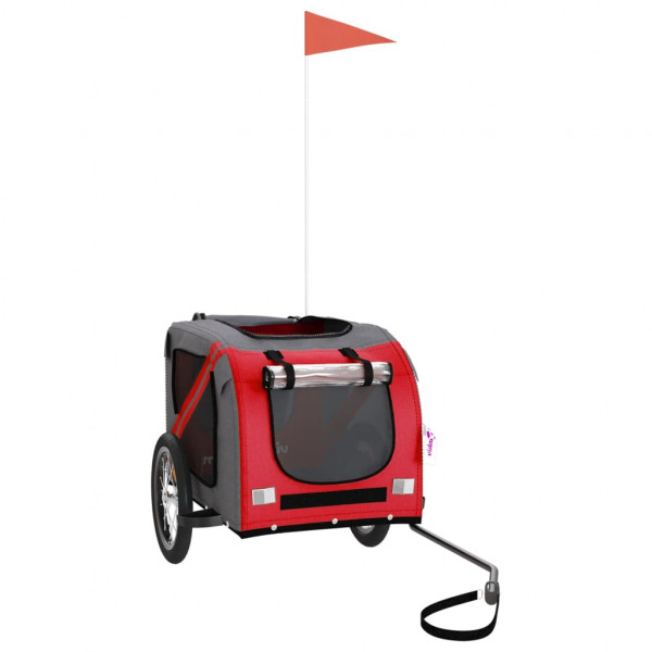Reboque bicicleta animais tecido oxford/ferro vermelho/cinzento M 3