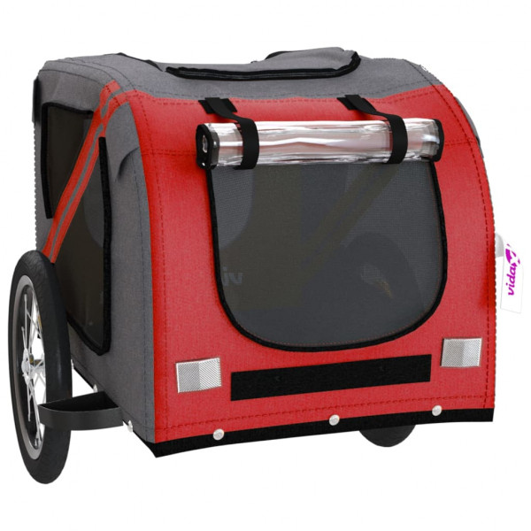 Remolque de bicicleta para perros hierro tela Oxford rojo gris M 5