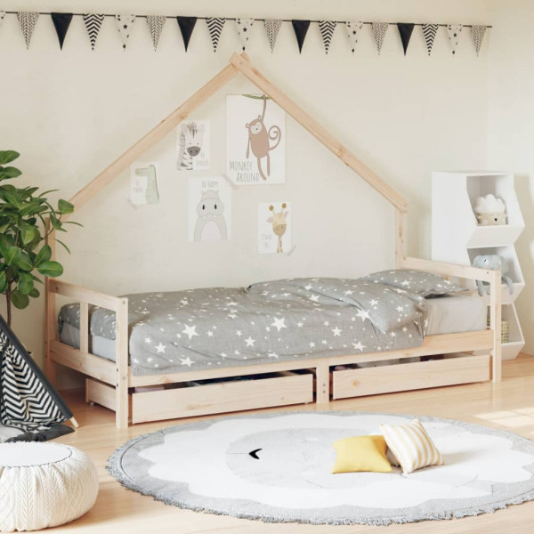 Estructura de cama para niños con cajones madera pino 80x200 cm D