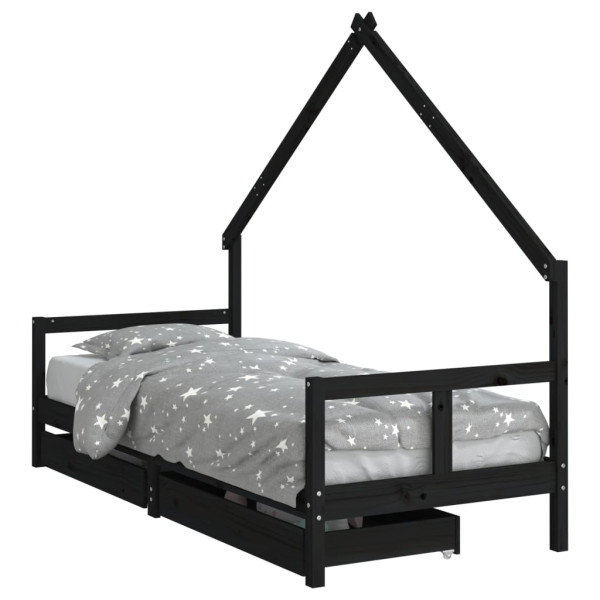 Estrutura cama infantil c/ gavetas 80x200cm pinho maciço preto M 2