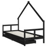 Estrutura cama infantil c/ gavetas 80x200cm pinho maciço preto 3
