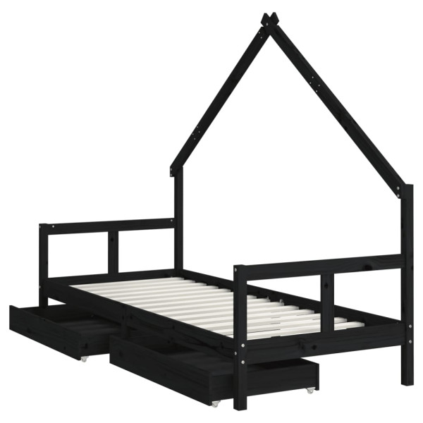 Estructura de cama niños con cajones madera pino negro 80x200cm M 4