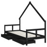 Estrutura cama infantil c/ gavetas 80x200cm pinho maciço preto 4