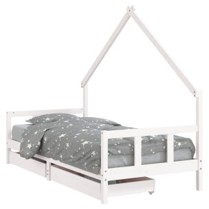 Estrutura cama infantil c/ gavetas 90x200cm pinho maciço branco H