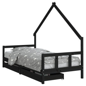 Estrutura cama infantil c/ gavetas 90x200 cm pinho maciço preto H