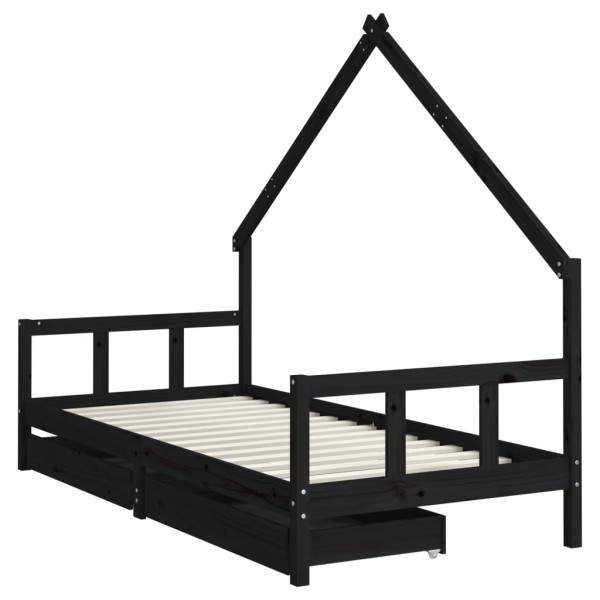 Estructura de cama niños con cajones madera pino negro 90x200cm M 3