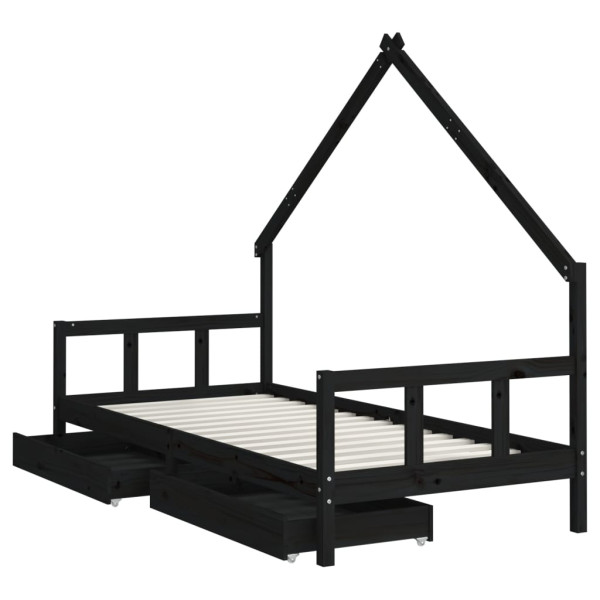Estrutura cama infantil c/ gavetas 90x200 cm pinho maciço preto M 4