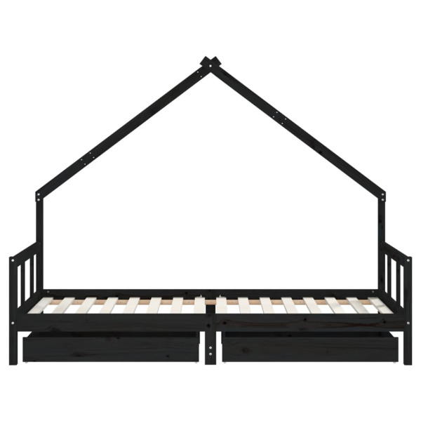 Estrutura cama infantil c/ gavetas 90x200 cm pinho maciço preto M 5