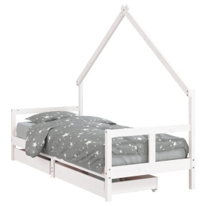 Estructura cama niños con cajones madera pino blanco 80x200 cm H