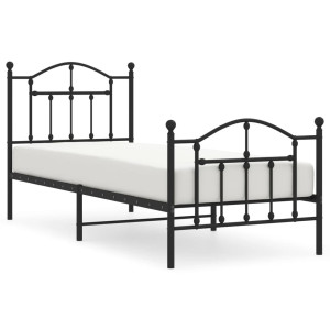 Estrutura de cama com cabeceira e pés 90x190 cm metal preto H