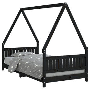 Estrutura de cama infantil 90x190 cm pinho maciço preto H