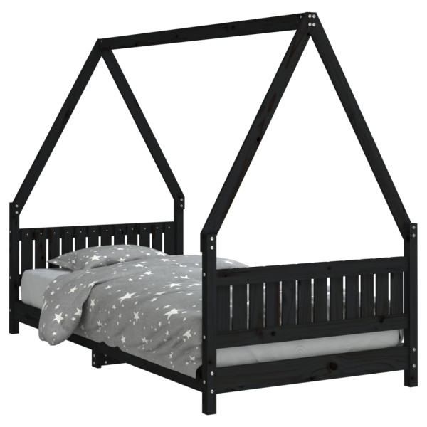 Estrutura de cama infantil 90x190 cm pinho maciço preto M 2