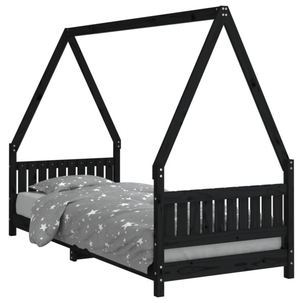 Estrutura de cama infantil 80x200 cm pinho maciço preto M 2