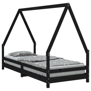 Estrutura de cama infantil 90x200 cm pinho maciço preto H