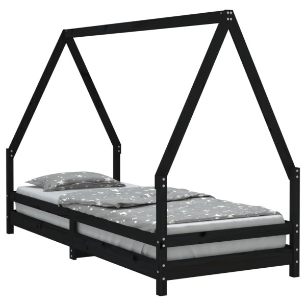 Estrutura de cama infantil 90x200 cm pinho maciço preto M 2