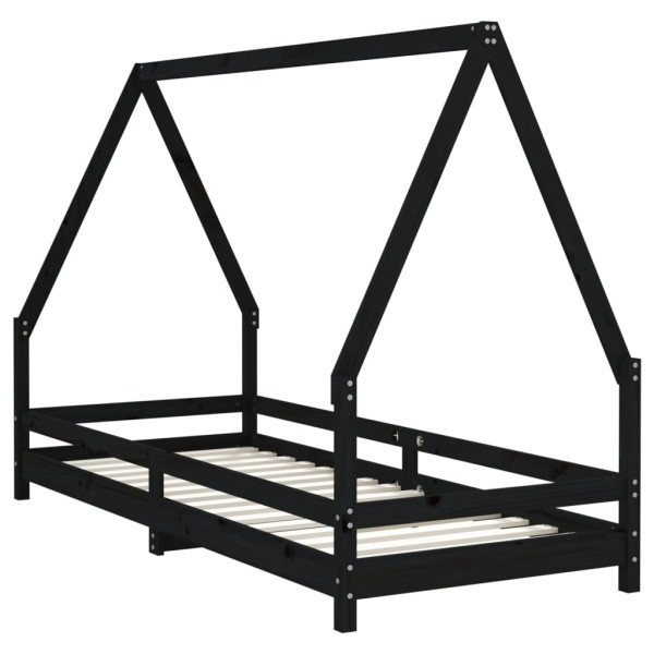Estrutura de cama infantil 90x200 cm pinho maciço preto M 3