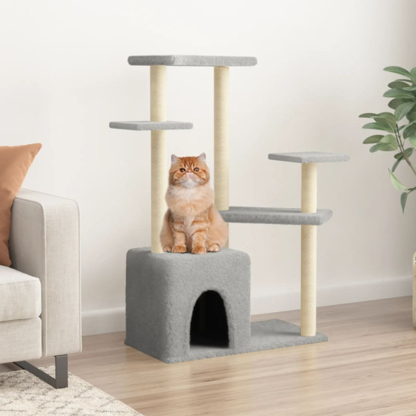 Rascador para gatos con postes de sisal gris claro 107.5 cm D
