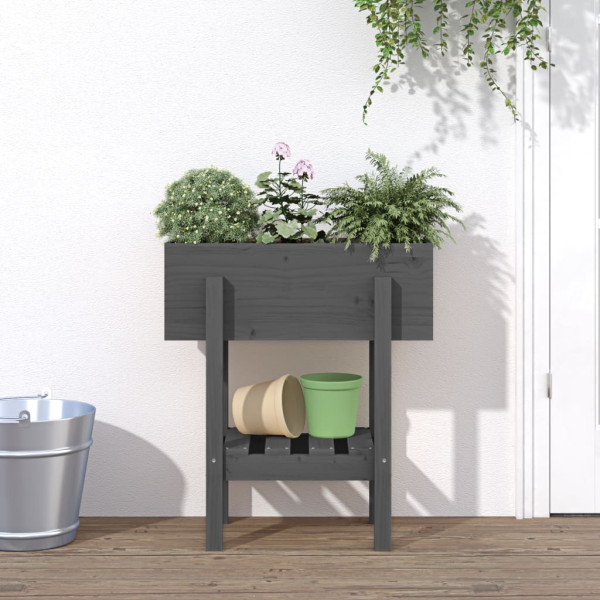 Jardinera madera maciza de pino gris 62x30x69 cm D