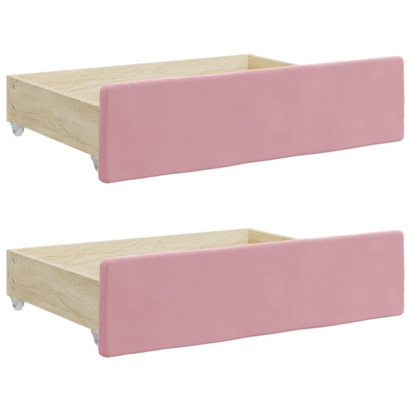 Cajones de cama 2 uds madera de ingeniería y terciopelo rosa M 2