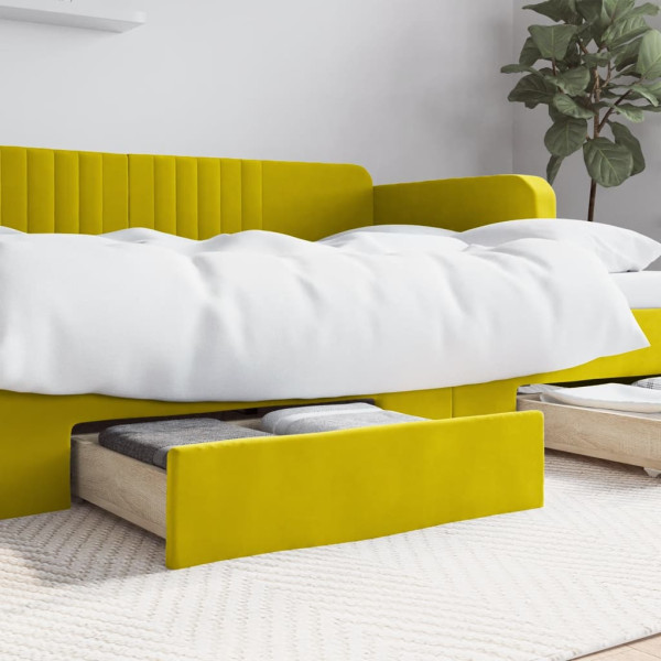 Cajones de cama 2 uds madera ingeniería y terciopelo amarillo D